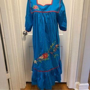 Bechamel bright blue embroidered square neck short sleeve summer peasant dress L